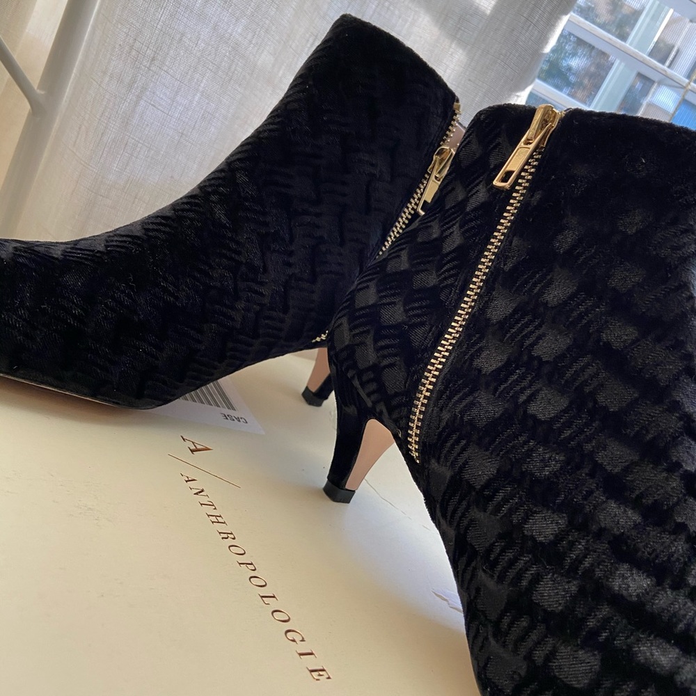 Anthropologie velvet kitten heel ankle boots